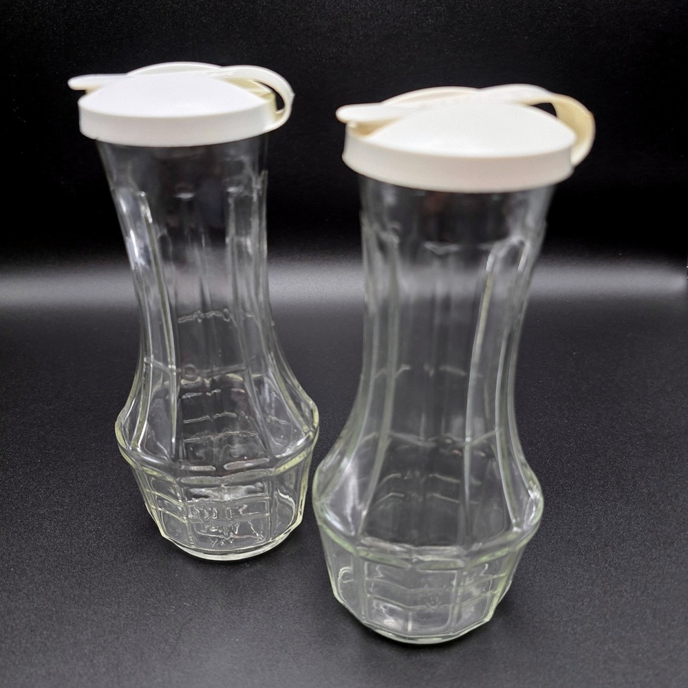 Vintage Good Seasons Glass Salad Dressing Cruet Set of 2 White Flip Top Lids - Picture 7 of 16